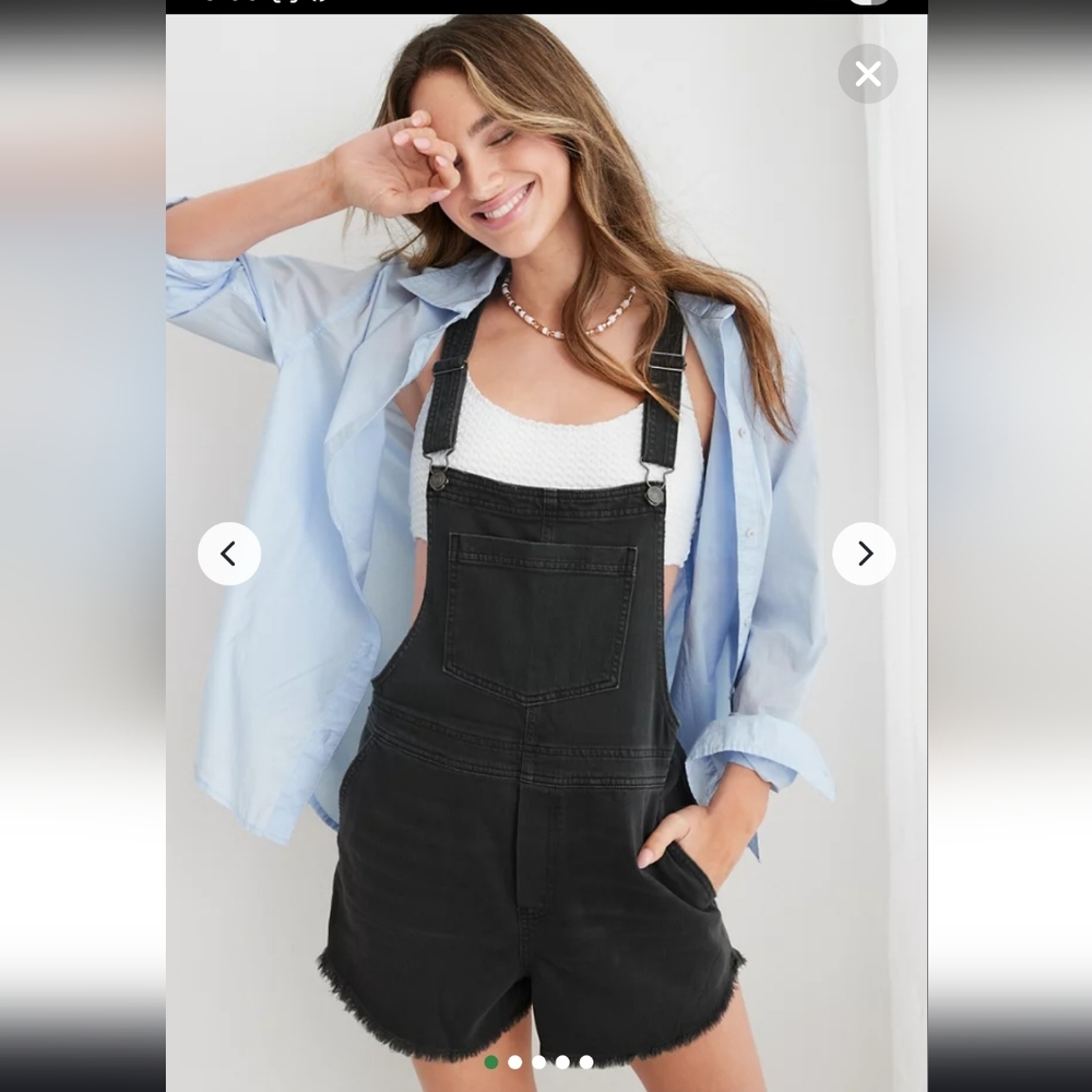 Aerie Jeans Cutoff Overalls Shortalls White Raw Hem Denim Women S/P - Picture 1 of 11